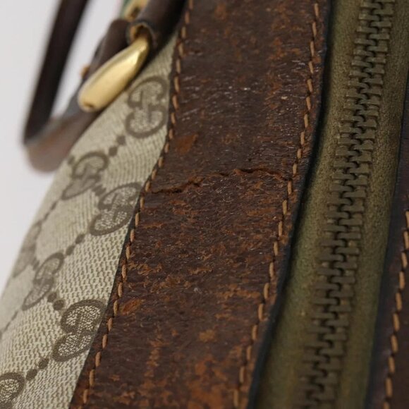 GUCCI GG Supreme Web Sherry Line Boston Bag PVC Beige Gold Red Auth hk3095 - Picture 13 of 16